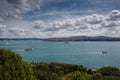 City and sea, Bosphorus sea strait. Boats and ships sail on the sea Royalty Free Stock Photo